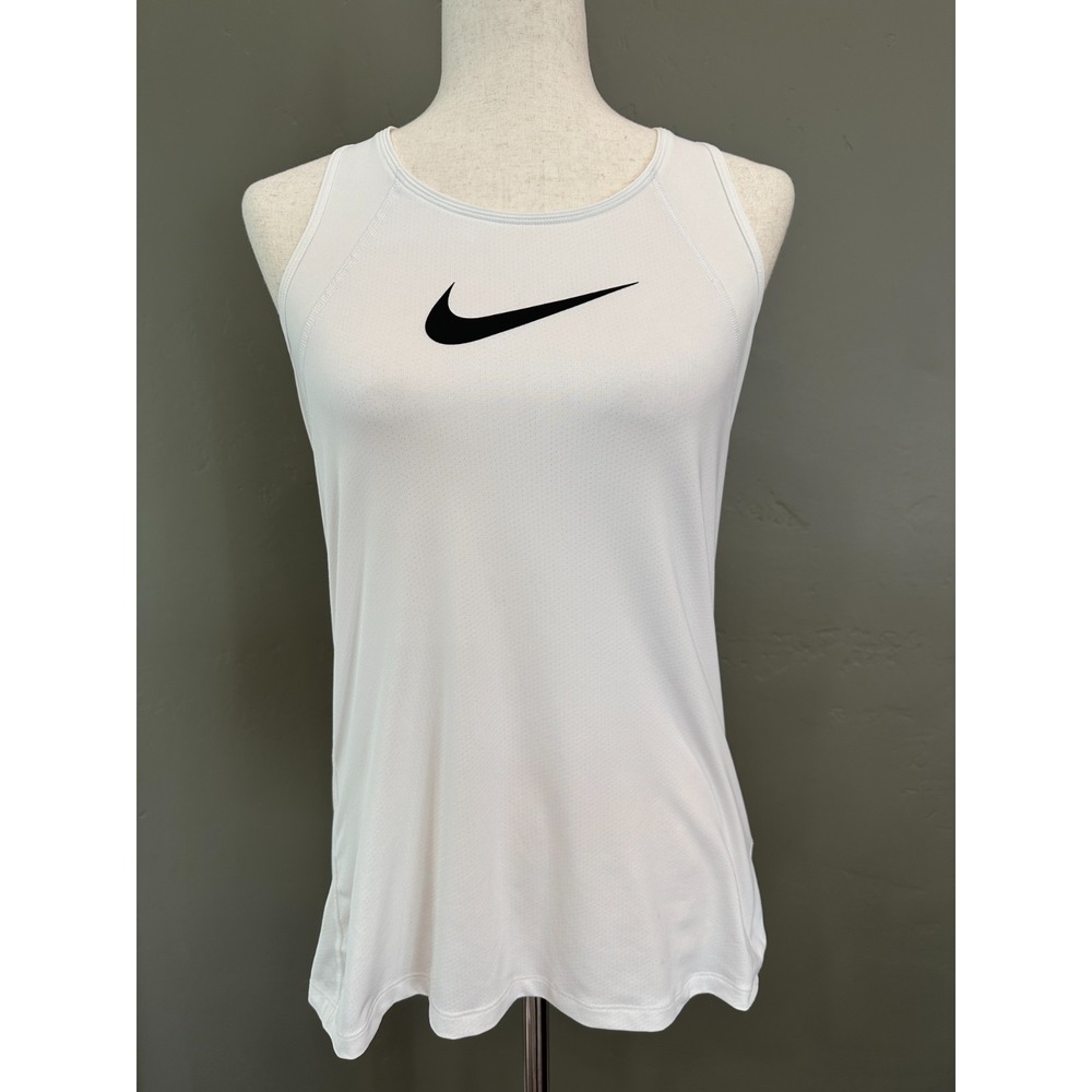 Nike‎ Dri Fit Women's Racerback Tank Sleeveless White Black Swoosh Medium Sporty